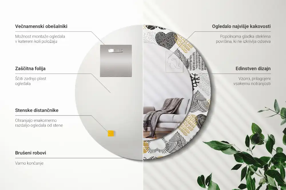 Rund spegel med tryckt ram Hearts Doodle Style