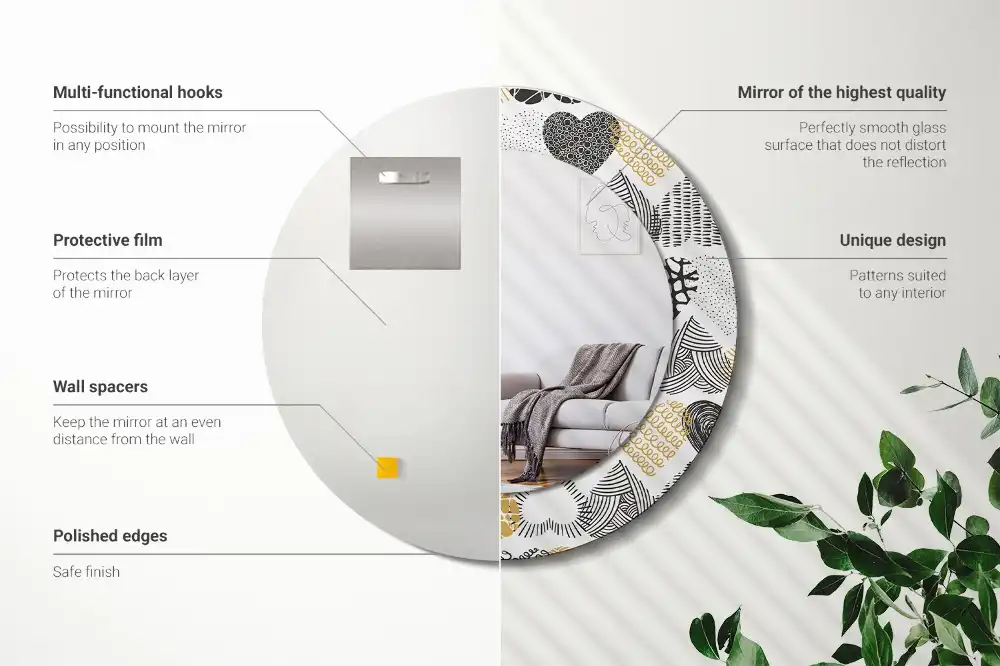 Rund spegel med tryckt ram Hearts Doodle Style
