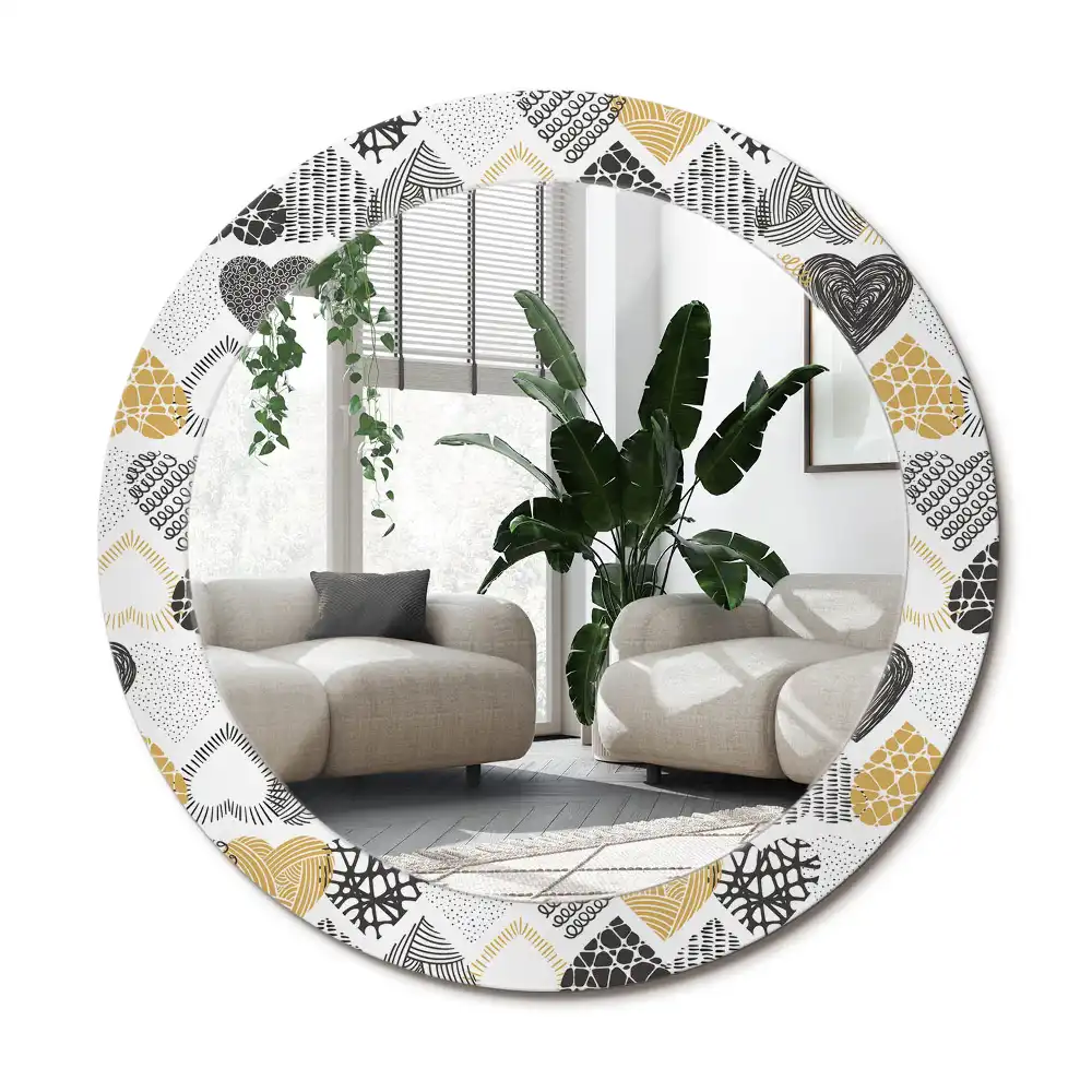 Rund spegel med tryckt ram Hearts Doodle Style