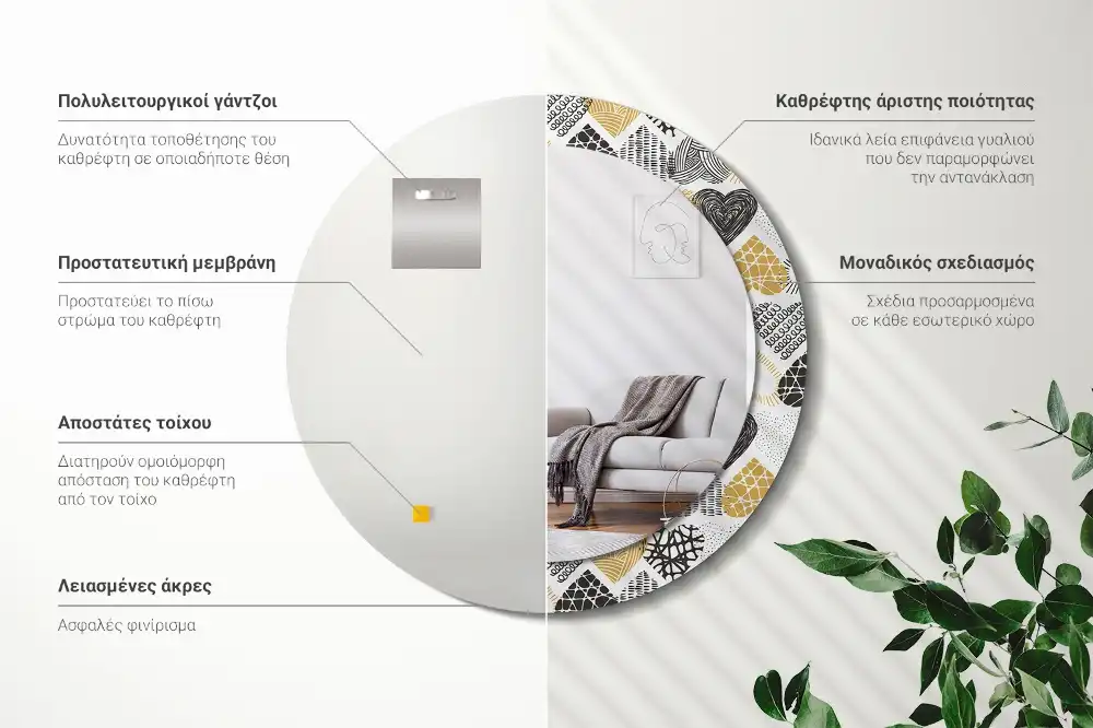 Rund spegel med tryckt ram Hearts Doodle Style