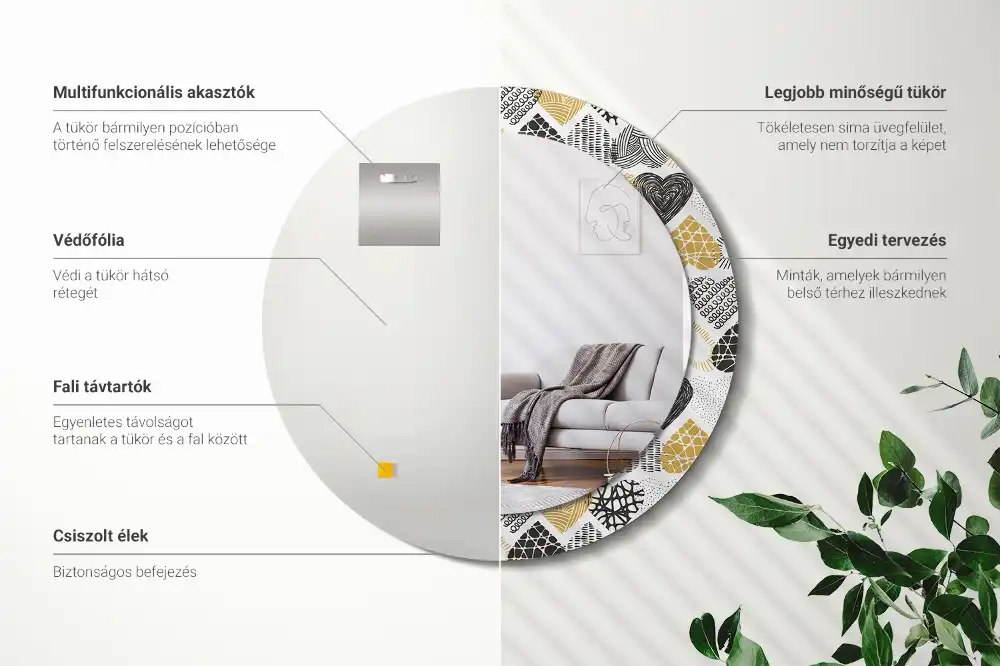 Rund spegel med tryckt ram Hearts Doodle Style