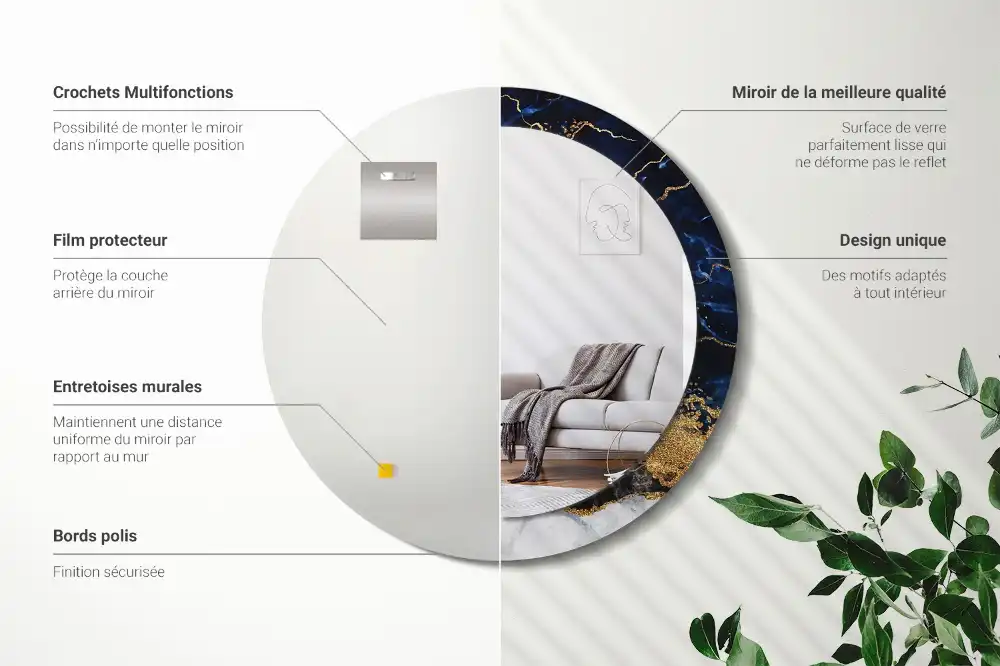 Rund spegel med tryckt ram Blå marmor