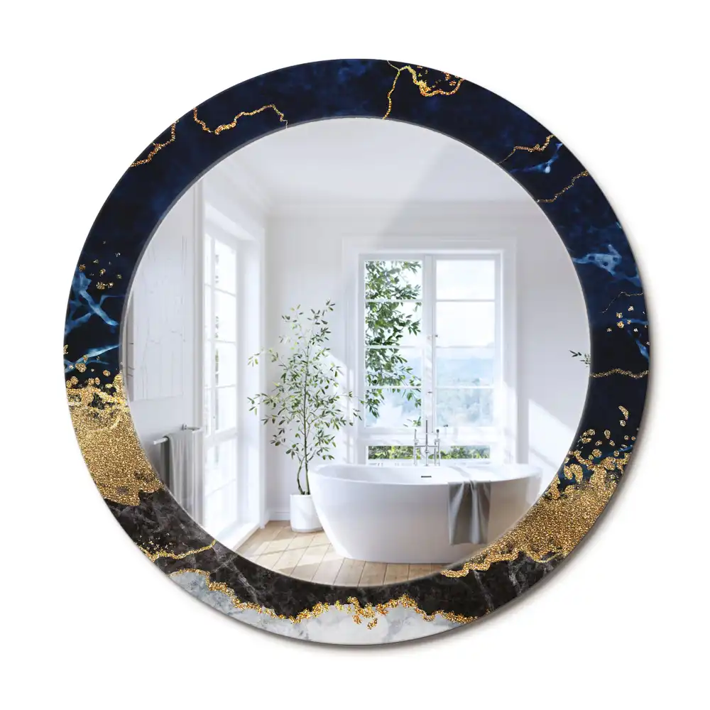 Rund spegel med tryckt ram Blå marmor
