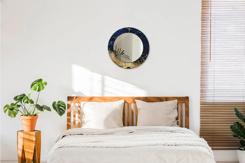 Rund spegel med tryckt ram Blå marmor