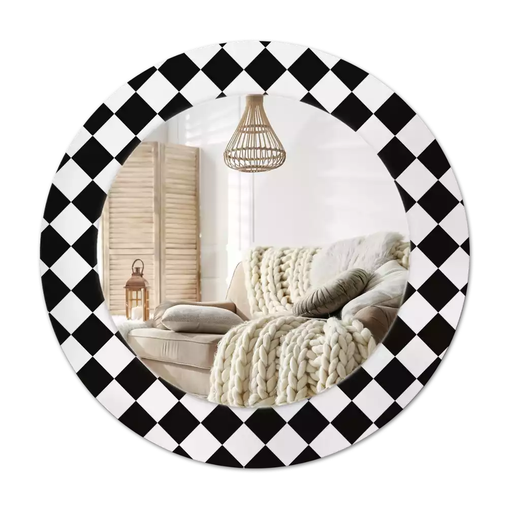 Rund spegel med tryckt ram Schackbord