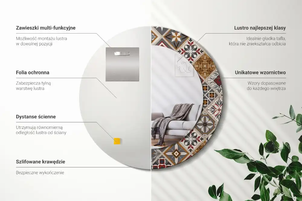 Rund spegel med tryckt Turkiskt mönster