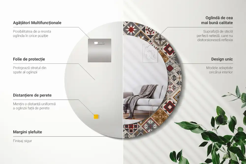 Rund spegel med tryckt Turkiskt mönster