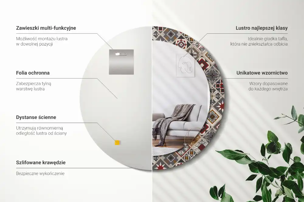 Rund spegel med tryckt Turkiskt mönster