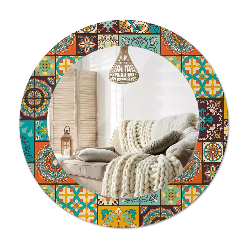 Rund spegel med tryckt ram Arabiskt mönster