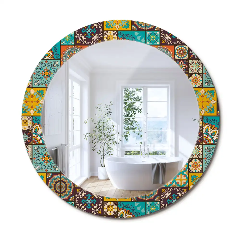 Rund spegel med tryckt ram Arabiskt mönster