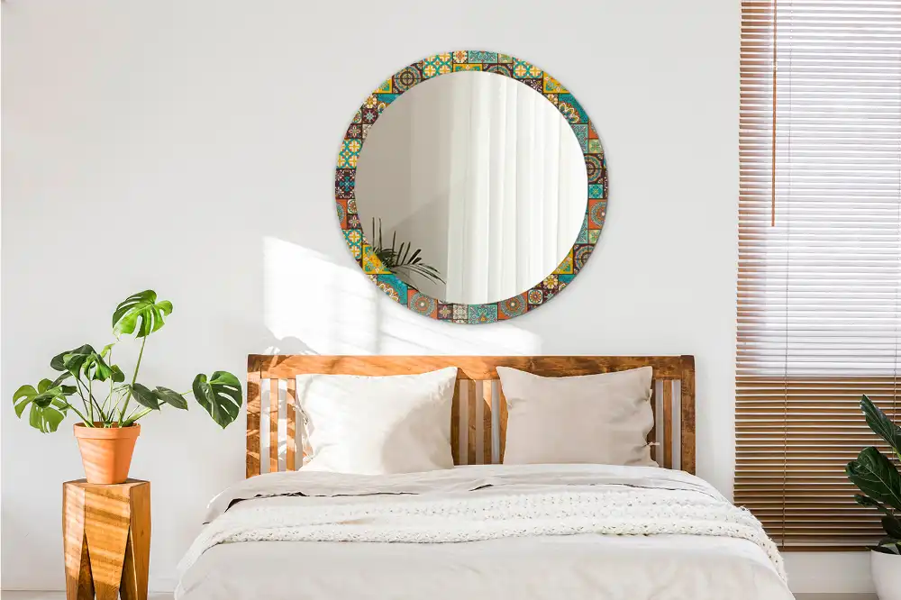 Rund spegel med tryckt ram Arabiskt mönster