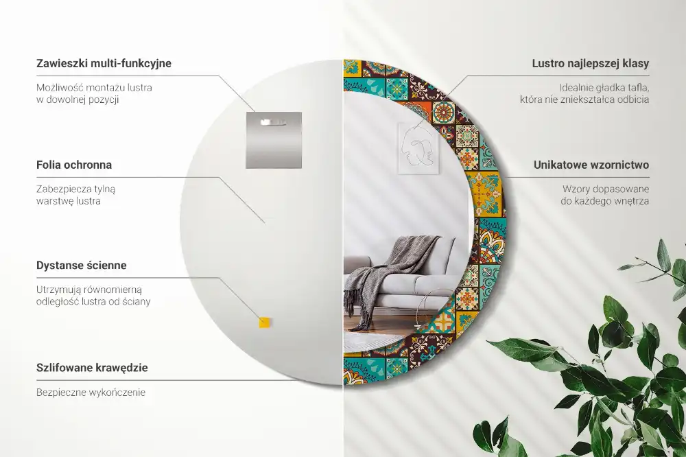 Rund spegel med tryckt ram Arabiskt mönster