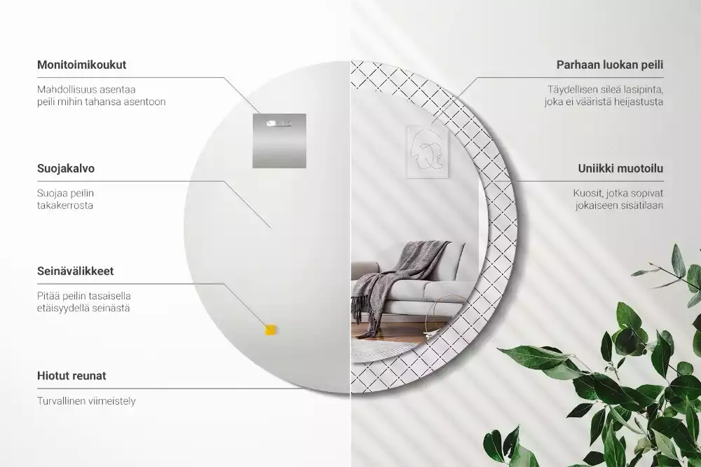 Rund spegel med tryckt ram Tvärgående linjer