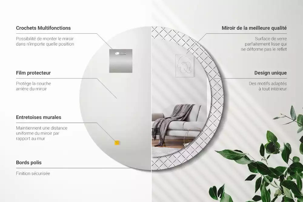 Rund spegel med tryckt ram Tvärgående linjer