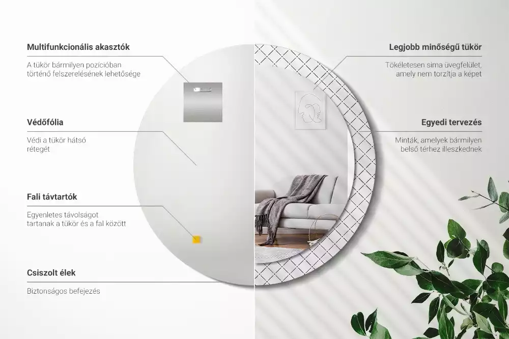 Rund spegel med tryckt ram Tvärgående linjer