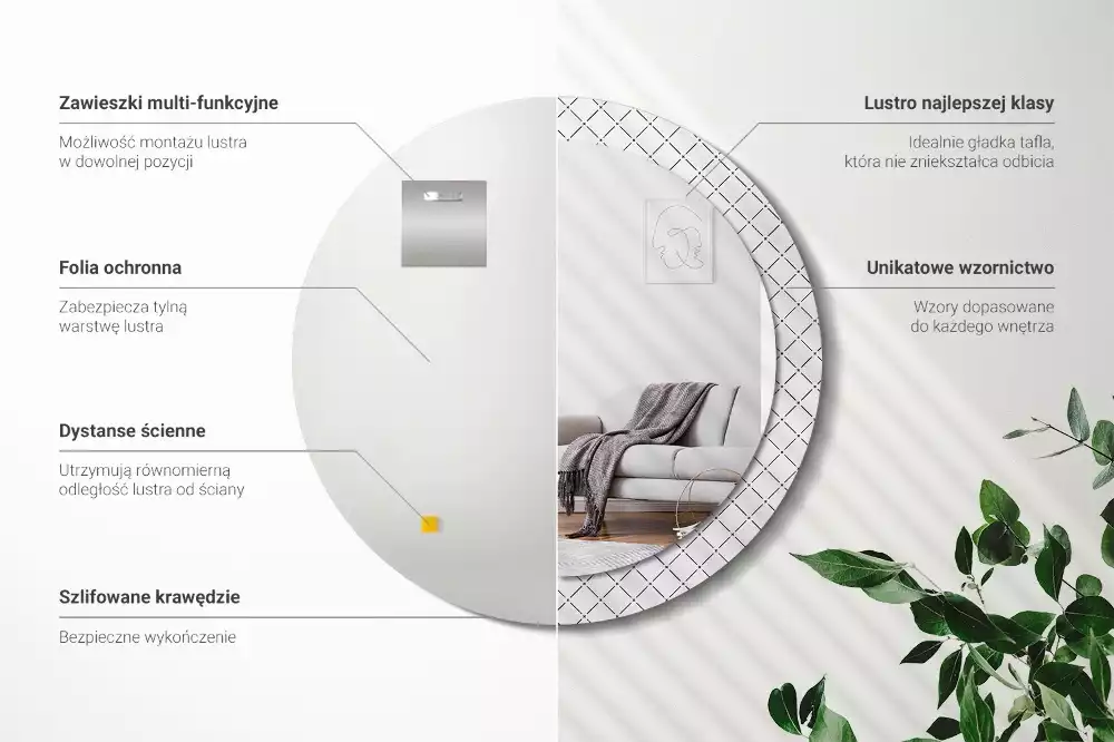 Rund spegel med tryckt ram Tvärgående linjer