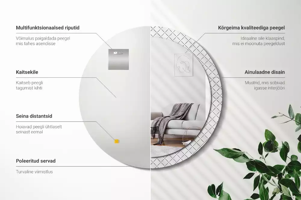 Rund spegel med tryckt ram Tvärgående linjer