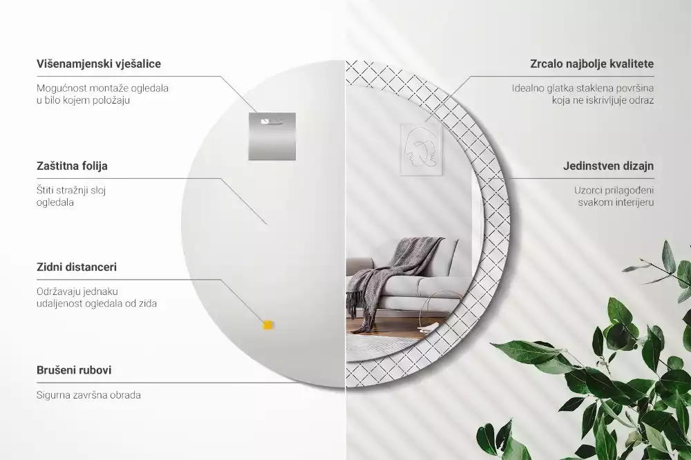 Rund spegel med tryckt ram Tvärgående linjer