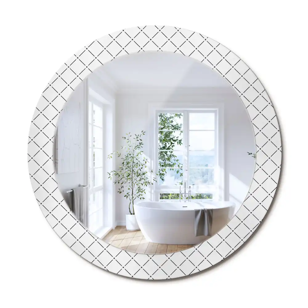 Rund spegel med tryckt ram Tvärgående linjer