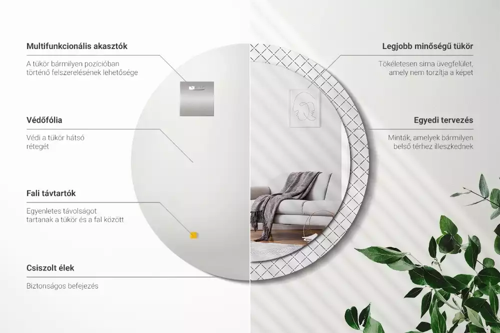 Rund spegel med tryckt ram Tvärgående linjer