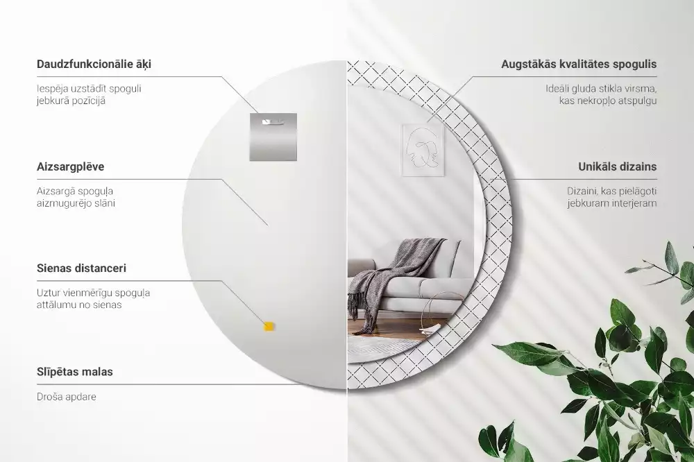 Rund spegel med tryckt ram Tvärgående linjer