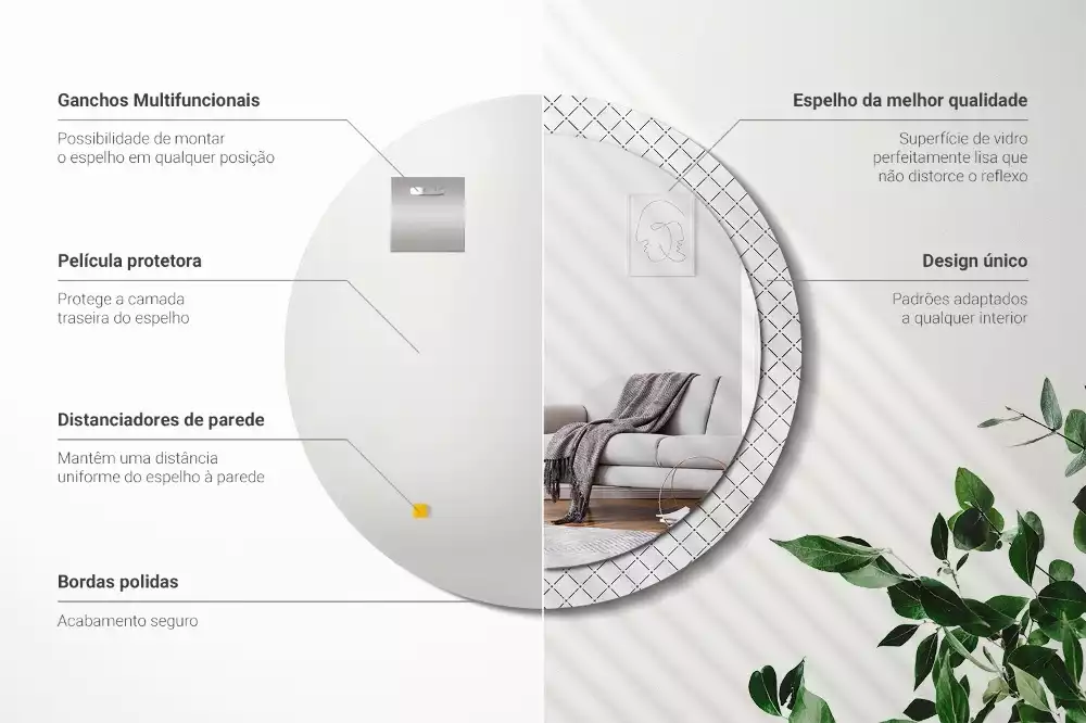 Rund spegel med tryckt ram Tvärgående linjer