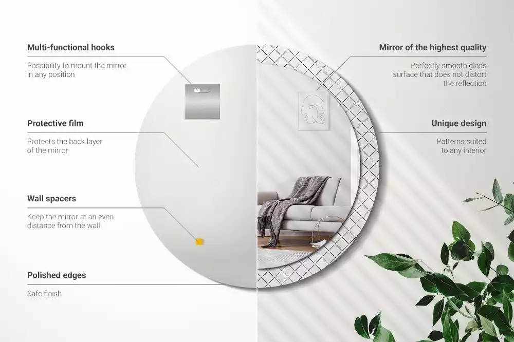 Rund spegel med tryckt ram Tvärgående linjer