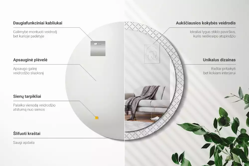 Rund spegel med tryckt ram Tvärgående linjer