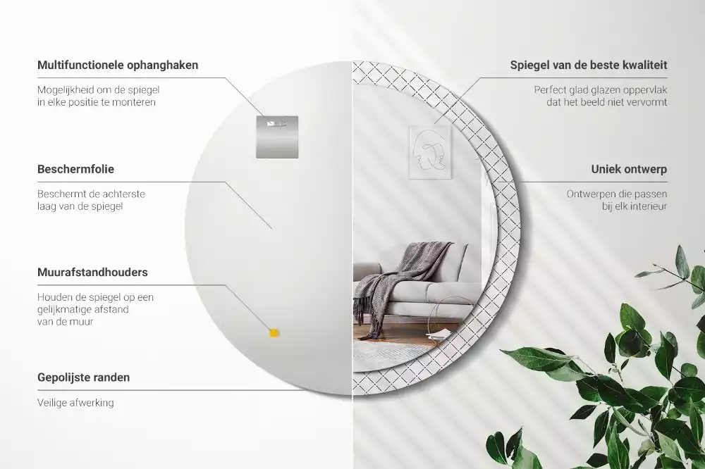 Rund spegel med tryckt ram Tvärgående linjer