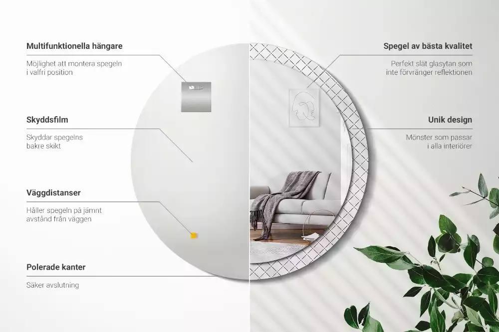 Rund spegel med tryckt ram Tvärgående linjer