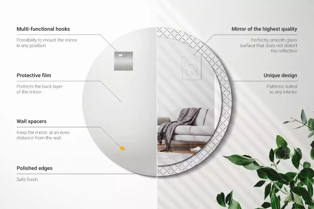 Rund spegel med tryckt ram Tvärgående linjer