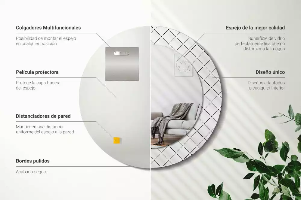 Rund spegel med tryckt ram Tvärgående linjer