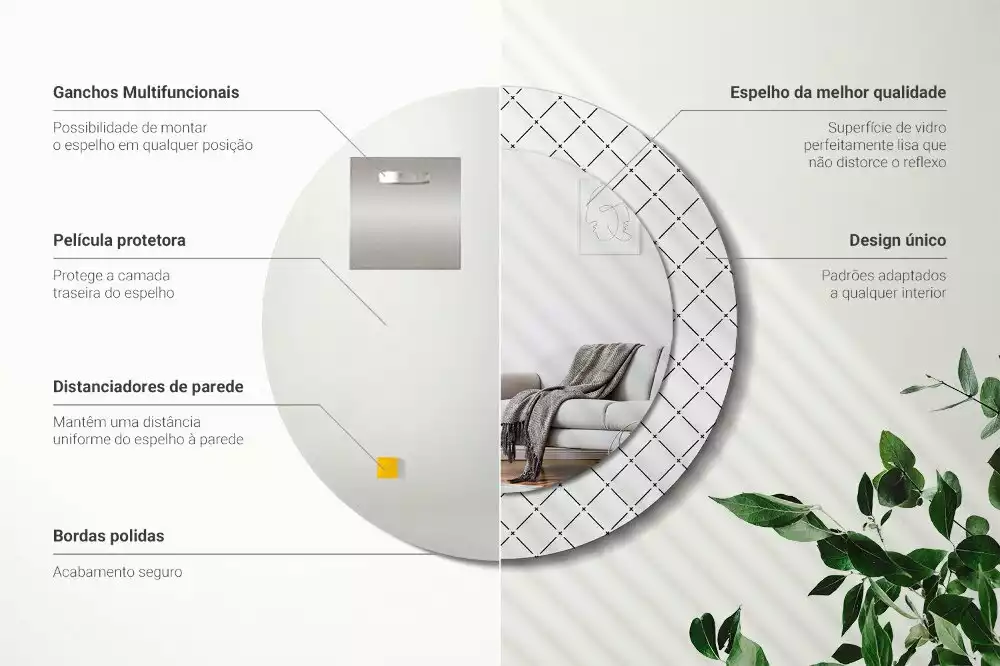 Rund spegel med tryckt ram Tvärgående linjer