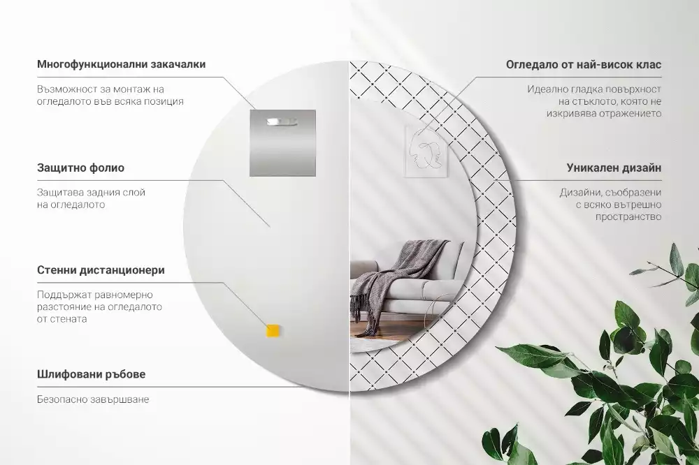 Rund spegel med tryckt ram Tvärgående linjer