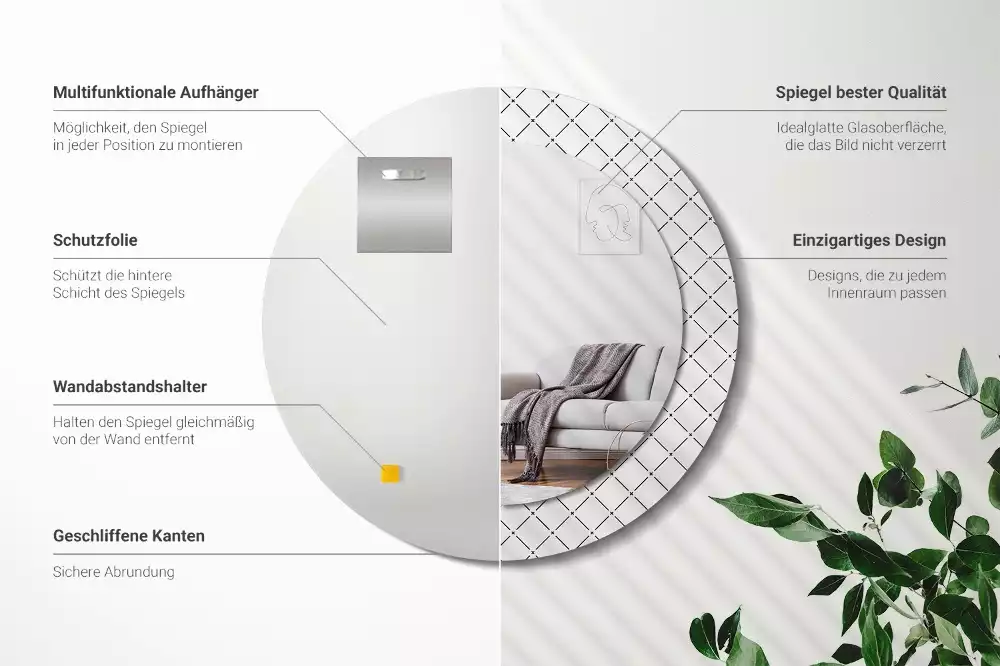 Rund spegel med tryckt ram Tvärgående linjer