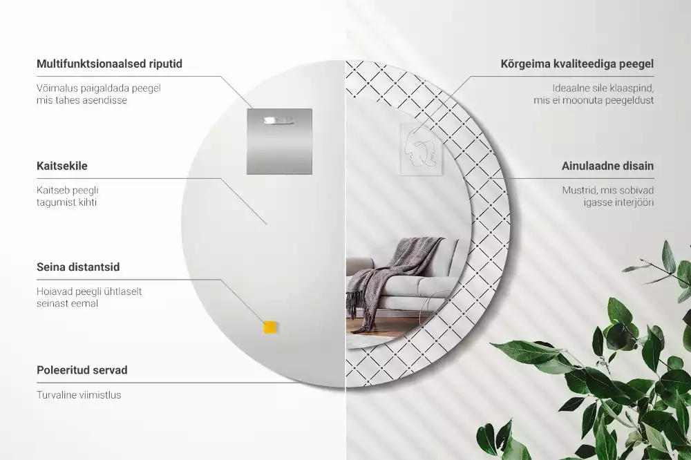 Rund spegel med tryckt ram Tvärgående linjer