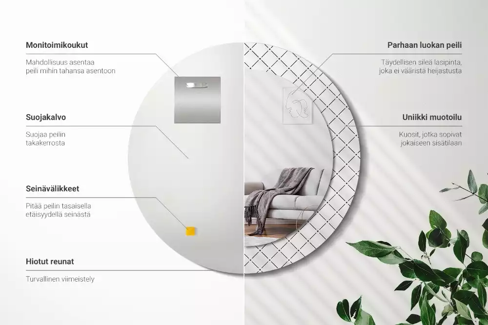 Rund spegel med tryckt ram Tvärgående linjer