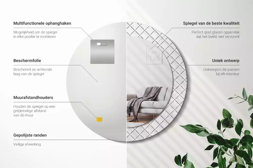 Rund spegel med tryckt ram Tvärgående linjer