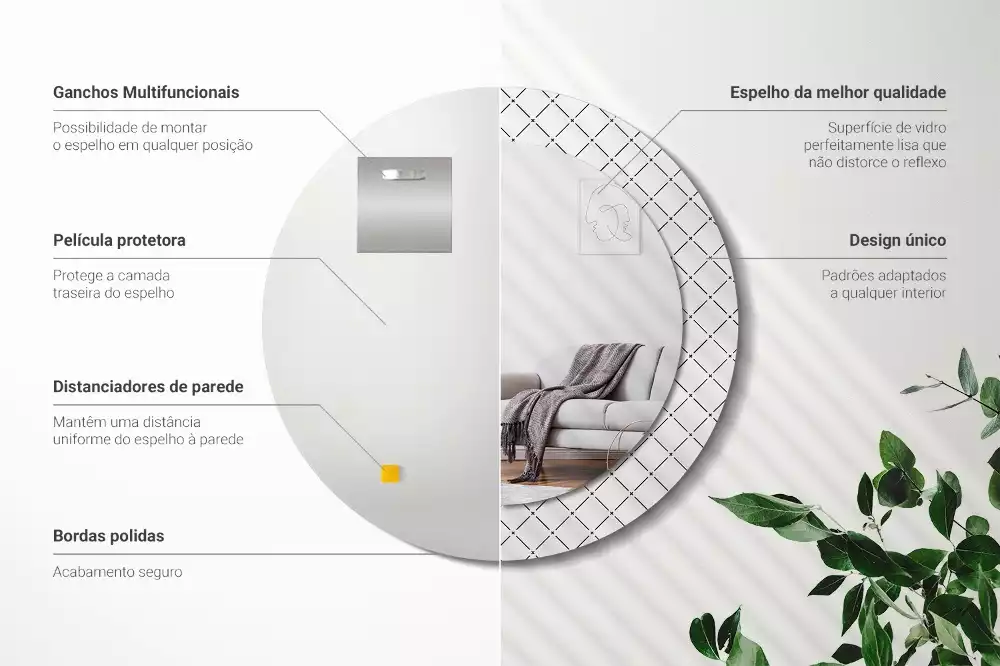 Rund spegel med tryckt ram Tvärgående linjer