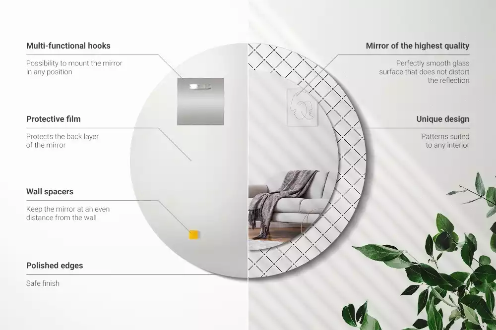 Rund spegel med tryckt ram Tvärgående linjer