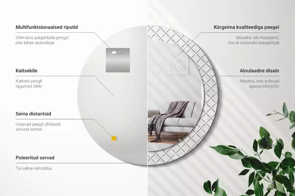 Rund spegel med tryckt ram Tvärgående linjer