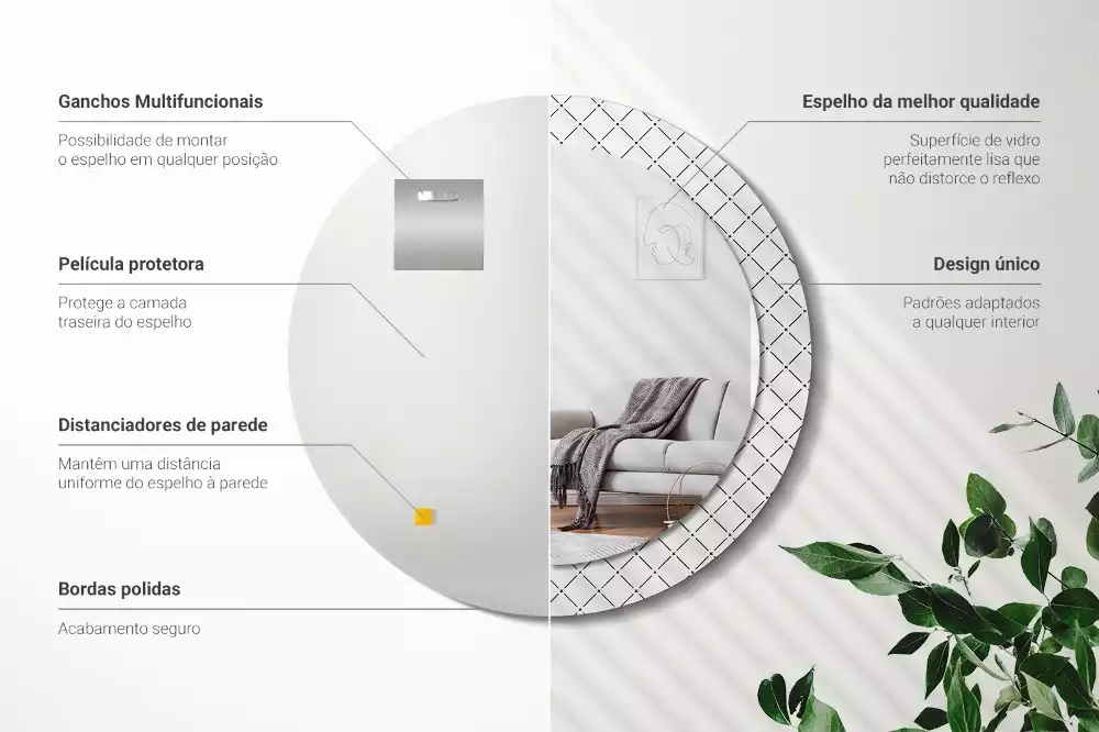 Rund spegel med tryckt ram Tvärgående linjer