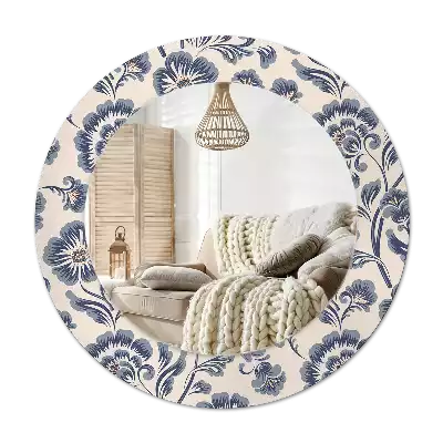 Rond spegel med tryckt ram Blommönster