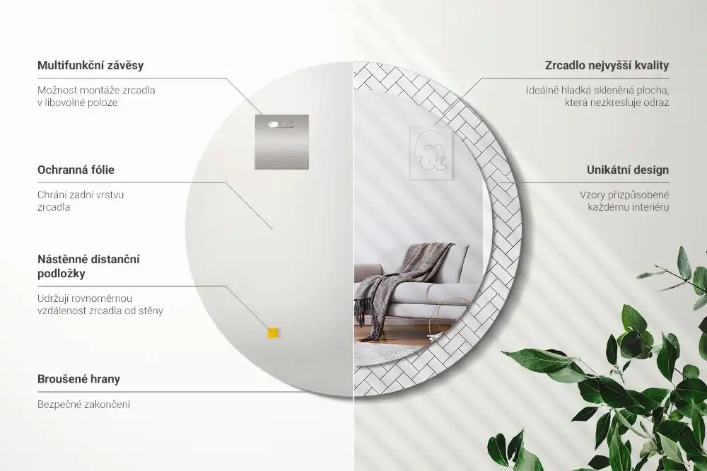 Rund spegel med tryckt Fiskben