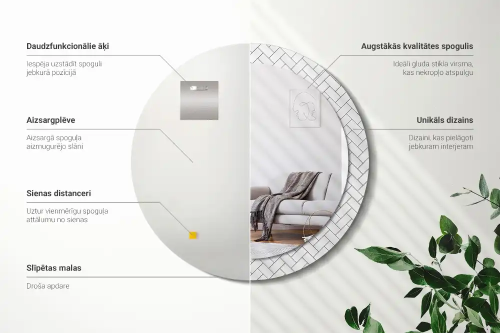 Rund spegel med tryckt Fiskben