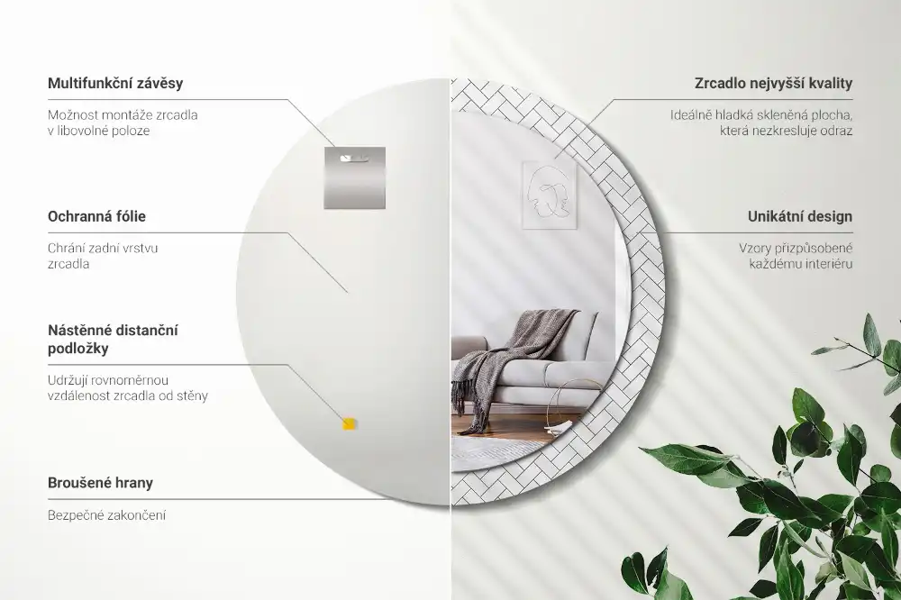 Rund spegel med tryckt Fiskben