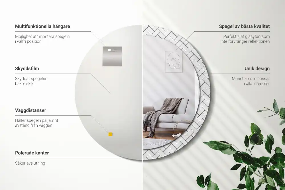 Rund spegel med tryckt Fiskben