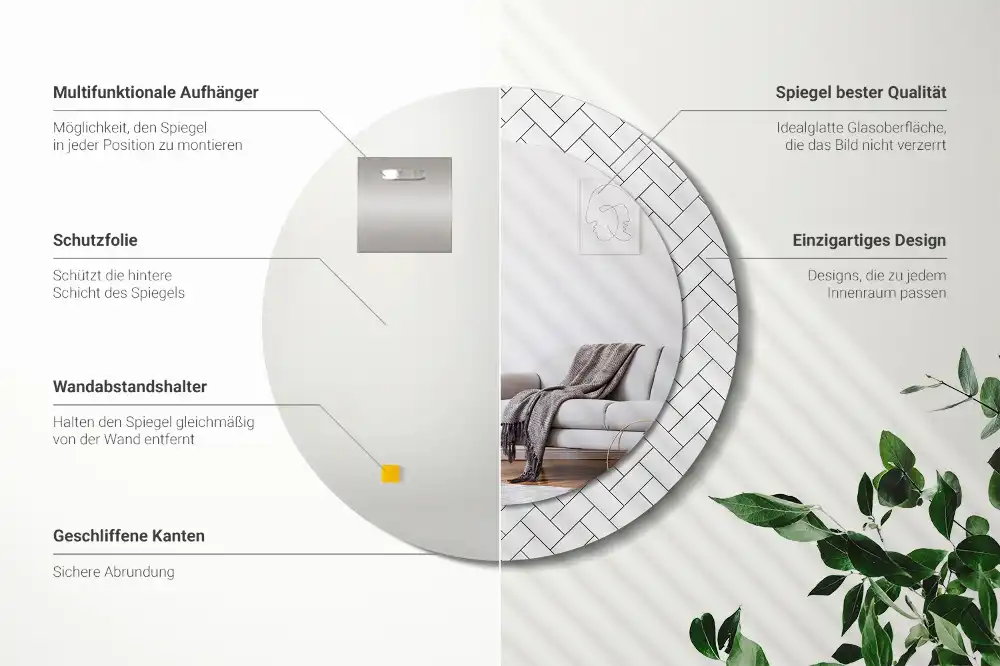 Rund spegel med tryckt Fiskben