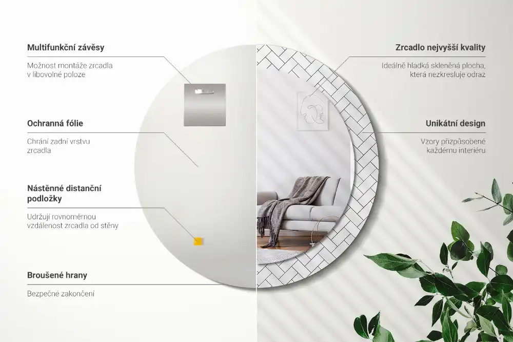 Rund spegel med tryckt Fiskben