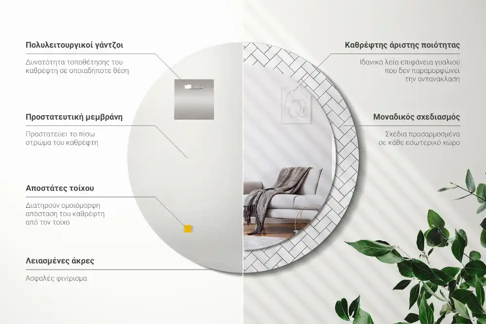 Rund spegel med tryckt Fiskben